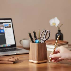 Geometric Black Walnut Pen Holder | Minimalist <b>Solid</b> Wood <b>Desk</b> Organizer | Modern <b>Wooden</b> Pencil Cup | Aesthetic Office Desktop D - Product Image 5