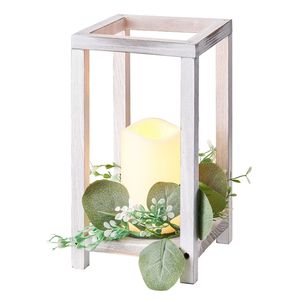 Ensemble de 12 lanternes de mariage (36 pièces) comprenant 12 lanternes en bois porte-bougies, 12 bougies LED sans flamme et 12 lumières de mariage - Product Image 1