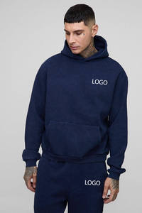 Sweat-shirt à capuche bleu foncé personnalisé avec logo et pantalon de jogging assorti pour homme, ensemble de survêtement OEM ODM, vêtements en gros - Product Image 2
