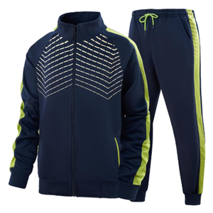 Conjunto Deportivo de Dos Piezas para Hombre, Negro y Rojo, con Estampado Geométrico, Cierre Frontal con Cremallera, Mangas Largas, para Otoño, con Bolsillos Laterales - Product Image 2