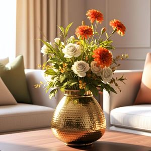 Vase à fleurs circulaire en forme de pot Matki avec motif martelé pour la décoration esthétique de la table à manger, cadeau de déménagement - Product Image 1
