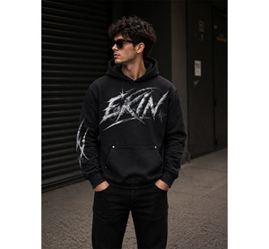 Sudadera con Capucha Extra Grande Estilo Vintage Personalizada, Unisex, 100% Algodón Terry, Diseño de Pinturas Digitales Otoñales, Lavado Ácido, Efecto Desgastado, Sudadera Gruesa - Product Image 3