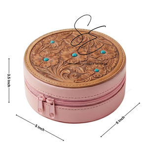 2026 NEW <b>Pink</b> Rustic Western Leather Jewelry Organizer <b>Box</b> Handmade Floral <b>Tooled</b> Cowhide Case for Rings Earrings Necklace - Product Image 3