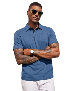 Chemise décontractée pour homme en coton gris tricoté à manches courtes, col boutonné, séchage rapide, 220g, couleur unie, pour l'été - Product Image 1