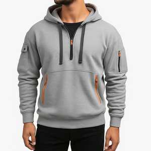 <b>Men</b>’s Utility Pocket Half Zip Hoodie | Casual Streetwear Pullover Sweatshirt | Warm Winter <b>Top</b> - Product Image 5