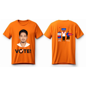 Camiseta Naranja de Manga Corta con Cuello Redondo para Hombre, Personalizable con Diseño de Campaña Electoral, 100% Poliéster, Transpirable - Product Image 1