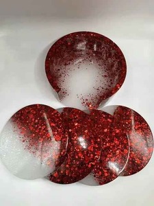 Round Glass Coaster 400mm <b>Red</b> <b>Glitter</b> Glam Design Non-Slip Mats & Pads - Product Image 6
