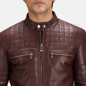 Blouson de motard en cuir marron foncé de qualité supérieure pour homme, en peau de mouton véritable, matelassé, coupe ajustée, style sport et mode - Product Image 6