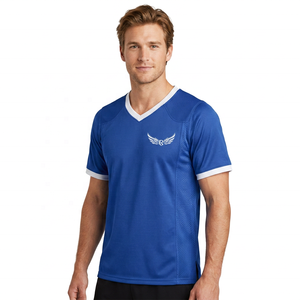 Blue V-Neck Jersey With Logo Embroidery Breathable <b>Mesh</b> <b>Short</b> Sleeve Unisex Adult Sports Apparel - Product Image 2