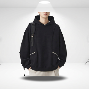 Sudadera con Capucha Negra Extra Grande Unisex para Invierno, con Bolsillos con Cremallera, Estilo Casual, de Poliéster/Algodón - Product Image 4