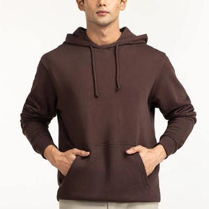 Men Regular Fit Hooded Sweatshirt Solid <b>Brown</b> Cotton <b>Fleece</b> Pocket Casual Winter Knitted Pullover Eco-friendly Streetwear - Product Image 1