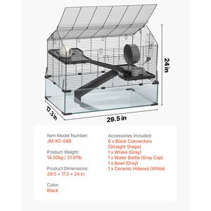 Cage à souris ventilée 29,5 x 17,3 x 24 pouces, habitat transparent à 360 degrés pour hamsters et souris, cage pour petits animaux - Product Image 6