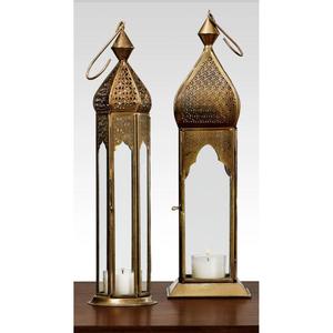 Faroles colgantes de lujo, juego de 2 portavelas de metal, decoración para Ramadán y Eid, decoración para el hogar y el jardín, juego de faroles de color dorado - Product Image 3