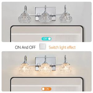 Elegante finitura Nickel spazzolato a 3 luci in cristallo Vintage per bagno con tonalità di vetro trasparente per apparecchi a specchio - Product Image 6