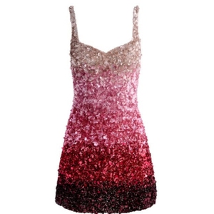 Ombre Pink Beaded Embroidery Dress Sleeveless <b>Sequin</b> <b>Material</b> Handcrafted Women Apparel Cocktail Party Wear Short A Line Gown - Product Image 1