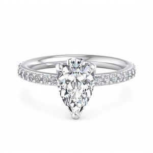 Anillo de Compromiso con Diamante Cultivado en Laboratorio, Corte Pera, Halo Oculto, Banda Pavé, Solitario, Oro, Anillo de Propuesta, Certificado IGI, Anillo Nupcial - Product Image 3