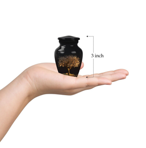 Urne funéraire en métal noir, mini urne commémorative, motif arbre, récipient pour cendres pour la commémoration des adultes - Product Image 6