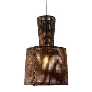 Rustic Asian Vintage Brown Woven Rattan Pendant <b>Light</b> <b>Shade</b> Handwoven Bamboo Mesh Indoor Hanging Ceiling Lamp Cover - Product Image 1