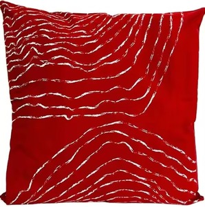 Red Square <b>Cushion</b> Cover With White Abstract Embroidery Modern Home Decor Handmade Design Pillow Cases - Product Image 3