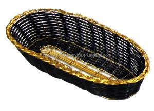 Panier Henry Foodservice, nouveau modèle PHBK, style américain, en polywicker plastique fait main, couleur noire, fil doré, très résistant. - Product Image 2