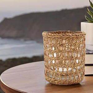 Portavelas Cuadrado de Madera Tejida Natural Hecho a Mano de Alta Calidad, Estilo Costero Tropical - Product Image 4