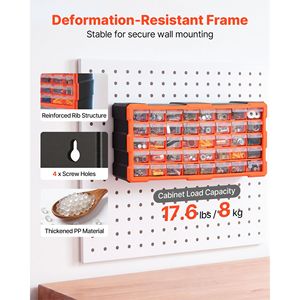 Armoire de rangement en plastique à 40 tiroirs, empilable, pour petites pièces, pour garage, montage mural - Product Image 4