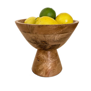 Bol à fruits à pied en bois blanc antique bol à piédestal de ferme pièce maîtresse Shabby Chic décor de luxe moderne pour salle à manger ou cuisine - Product Image 5