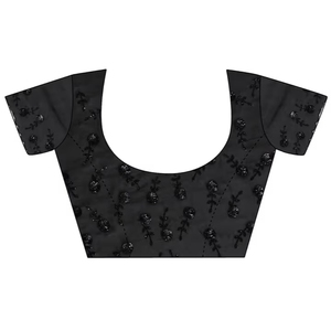 Sari de fiesta KV con borde de seda adornado con cuentas negras, blusa sin coser, sin arrugas, hasta la rodilla - Product Image 6