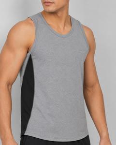 Débardeur sans manches gris pour homme HMA Sports Apparels, col rond, coupe sportive, tricoté en polyester respirant, couleur unie, vêtements de sport - Product Image 1