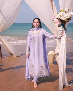 ชุดสلوارคามีซผ้าเรยอนสีลาเวนเดอร์สำหรับผู้หญิง ทรงหลวมยาวถึงพื้น สไตล์ชาติพันธุ์อินเดีย ปากีสถาน เหมาะสำหรับงานแต่งงาน - Product Image 2