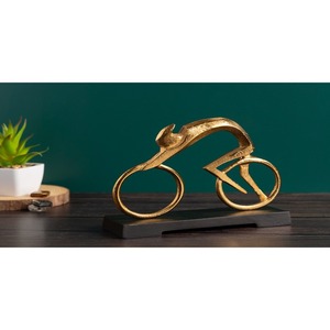 Escultura Metálica de Ciclista en Bicicleta Dorada, Figura Abstracta con Base Negra, Pieza Decorativa Moderna para Hogar u Oficina de Lujo - Product Image 1