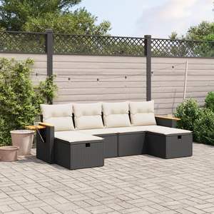 Ensemble de canapés de jardin modulaires 6 pièces en rotin PE noir, collection élégante et durable en rotin PE - Product Image 1