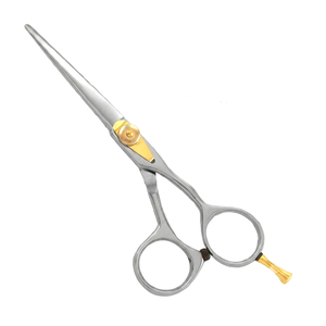 Ciseaux à cheveux en acier inoxydable de haute qualité, ciseaux de salon, lames droites, vis dorée, manche argenté pour la coupe de cheveux - Product Image 2