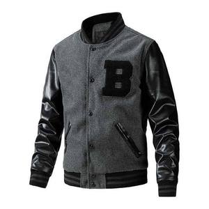 Chaqueta Varsity de Lona de Color Sólido con Cuello Alto, Diseño Personalizado OEM para Hombre Talla Grande - Product Image 3