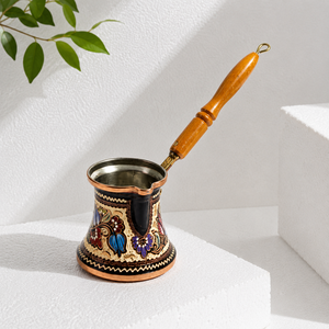 Handmade Floral Copper Turkish Coffee Pot Cezve Ibrik Wooden Handle Arabic Greek <b>Espresso</b> Coffee Maker Milk Warmer Gift Pot - Product Image 5