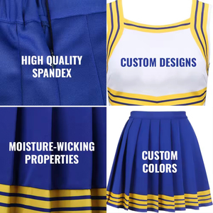 Uniforme de Porrista para Mujer, Top Corto a Rayas Azul y Amarillo, Falda Plisada, Conjunto de Disfraz de Porrista para Adultos con Opciones Personalizadas - Product Image 6