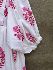 2026 Hot Selling Casual Style Hand Block Printed V-neck Long Sleeve Maxi Dress 100% Cotton Indian <b>Tunics</b> for Women - Product Image 5