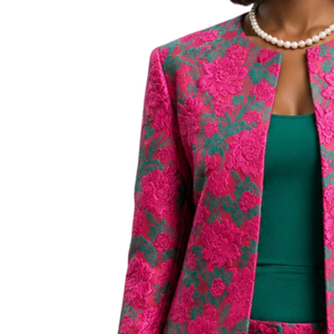 Pink Nyla Brocade Shell Pantsuit Set Women Elegant Textured Blazer Shell <b>Top</b> Trousers Three Piece Formal Business Office Suit - Product Image 2