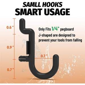 HUHOLE 100 Piezas Ganchos en J de Plástico Negro, Tipo Gancho Deslizante, Accesorios para Tablero Perforado, Uso Industrial General - Product Image 6