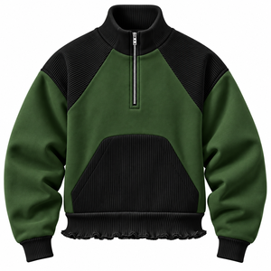 เสื้อสเวตเชิ้ตผ้าฟลีซคอสูงแบบซิป ¼ ตัว สีเขียวเข้ม-ดำ แต่งแถบยางยืด ทรงโอเวอร์ไซส์ ระบายอากาศได้ดี ใส่ได้ทั้งผู้ชายและผู้หญิง - Product Image 4