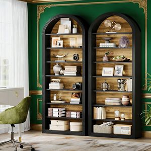 Libreria Alta in Legno con Arco, Elegante Scaffale Espositivo per Casa e Ufficio - Product Image 3