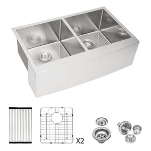 Lavello da Cucina a Doppia Vasca Stile Rustico 33"x21"x10" in Acciaio Inox con Frontale a Grembiule, Spessore 16 Gauge, Due Vasche Profonde da 10 Pollici, Divisione 50/50 - Product Image 6