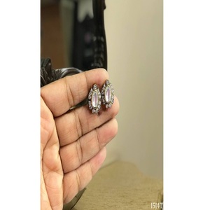 Stylish Premium Quality Brass <b>Silver</b> Plated Moissanite Trendy <b>Stud</b> Earrings for Women Girls Party Wear Collection - Product Image 2