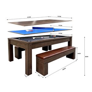 Tavolo Multifunzione 3-in-1 da 2,13 m: Tavolo da Pranzo, Biliardo e Ping Pong con Panche Integrate in un'Unica Unità Pratica - Product Image 5
