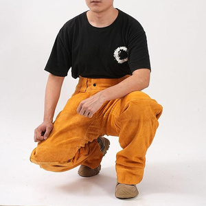 Best Performance Cowhide <b>Split</b> Leather Yellow Welding Pants Heat and Flame Resistant Heavy Duty Work Safety <b>Trousers</b> - Product Image 3