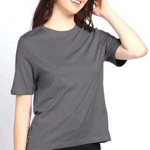 เสื้อยืดผู้หญิงคุณภาพสูง ทรงเข้ารูป สำหรับฤดูร้อน ผ้าฝ้าย 100% ระบายอากาศได้ดี สีพื้น เรียบง่าย พิมพ์ลาย แขนสั้น - Product Image 1