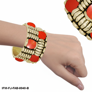 Vintage Bohemian Gold-Tone Statement Bangle with Bold <b>Red</b> Enamel Inlay Chunky Stackable Fashion <b>Bracelet</b> for Women - Product Image 3