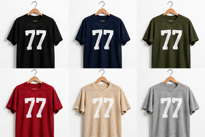 T-shirt sportif rouge pour homme avec numéro 77 imprimé par transfert thermique, manches courtes, respirant, en polyester tricoté, col rond, coupe classique - Product Image 4