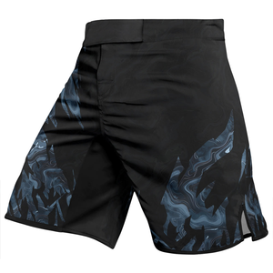 Men's Black Blue Floral Print Sport Nogi BJJ Gym Shorts Breathable <b>Canvas</b> Drawstring Closure Front Stripe Pockets Elastic Waist - Product Image 5
