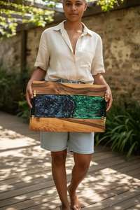 Plateau décoratif en résine de bois, fait main, en époxy, pour table basse, cuisine et salle à manger - Product Image 4